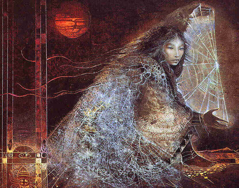 Painting of Spider Woman Goddess with web