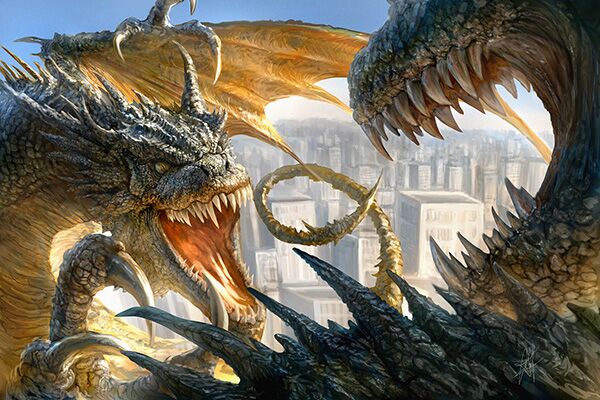 Two dragons fighting