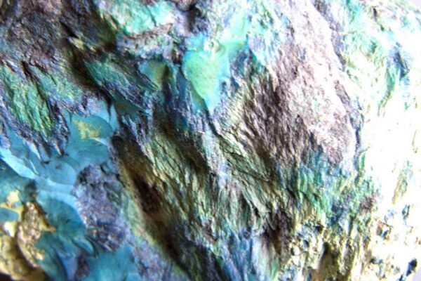 Close up of multicolored Chryscolla mined in Israel/Palestine