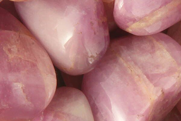 Close up of tumbled Kunzite