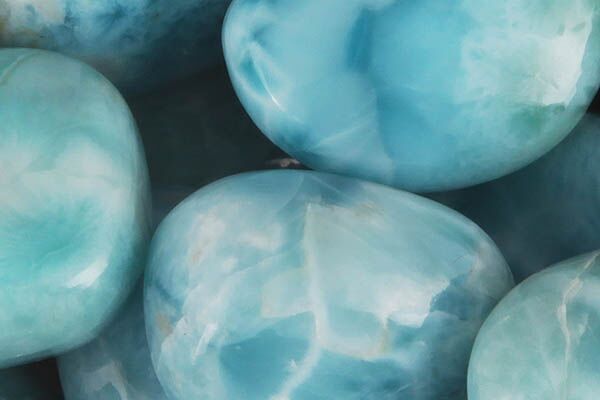 Close up of tumbled Larimar