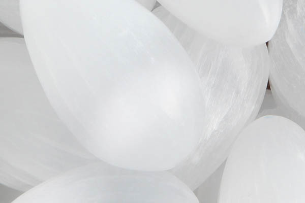 Close up of tumbled Selenite