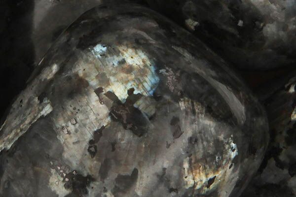 Close up of tumbled Larvikite