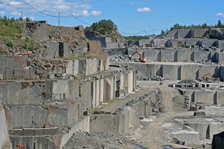 Open-pit quarry where larvikite is mined on an industrial level