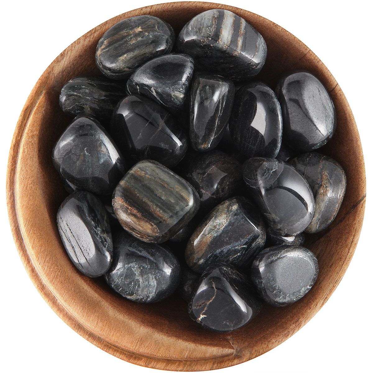 Bowl of tumbled Isua. Grey polished pebbles, some with stripes