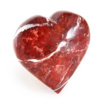 Puffy Red Jasper heart, perfectly smooth with a softly rounded tip. Mostly bright red with some white veins