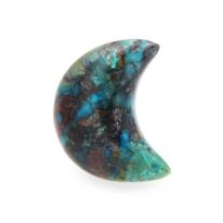 Polished Chrysocolla crescent moon, multi-colored, blue/green/red/black, puffy shape with sharp tips
