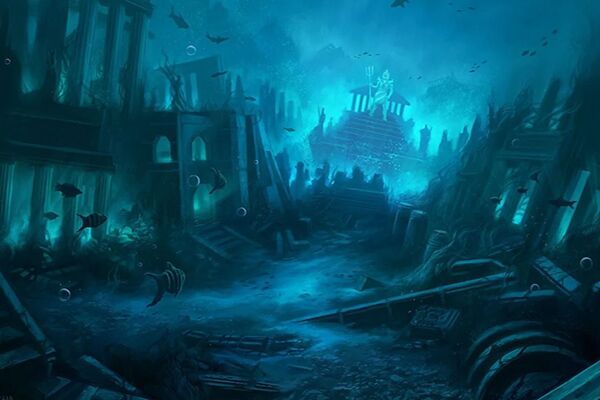 Underwater scene of the lost city of Atlantis