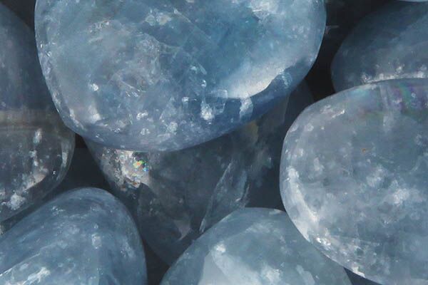 Close up of tumbled Celestite