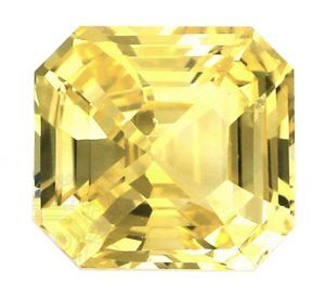 Yellow Sapphire fine gemstone in an emerald cut (square with corners cut off)